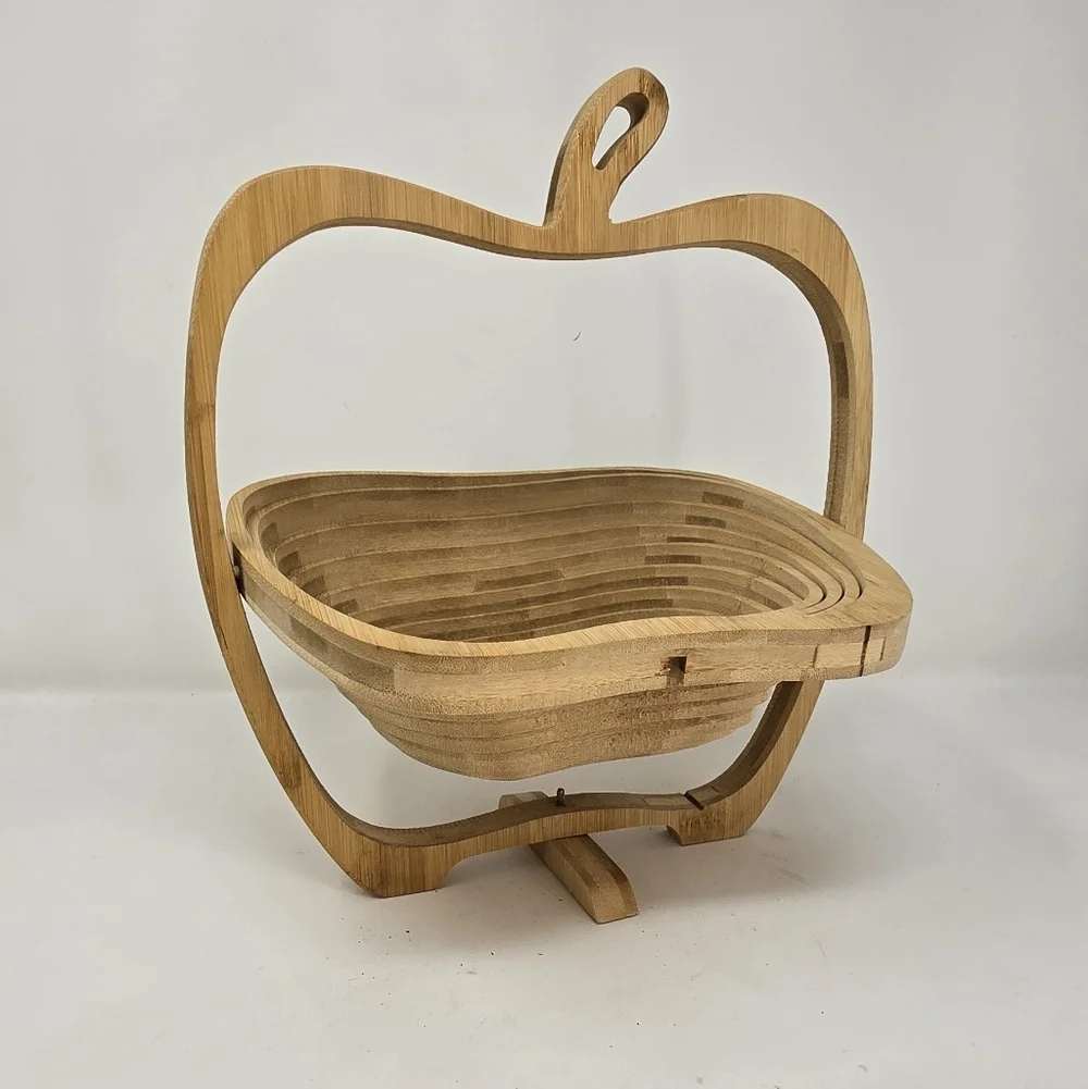 Bonnie & Pop collapsible wooden apple shape fruit basket trivet‎ kitchen ware